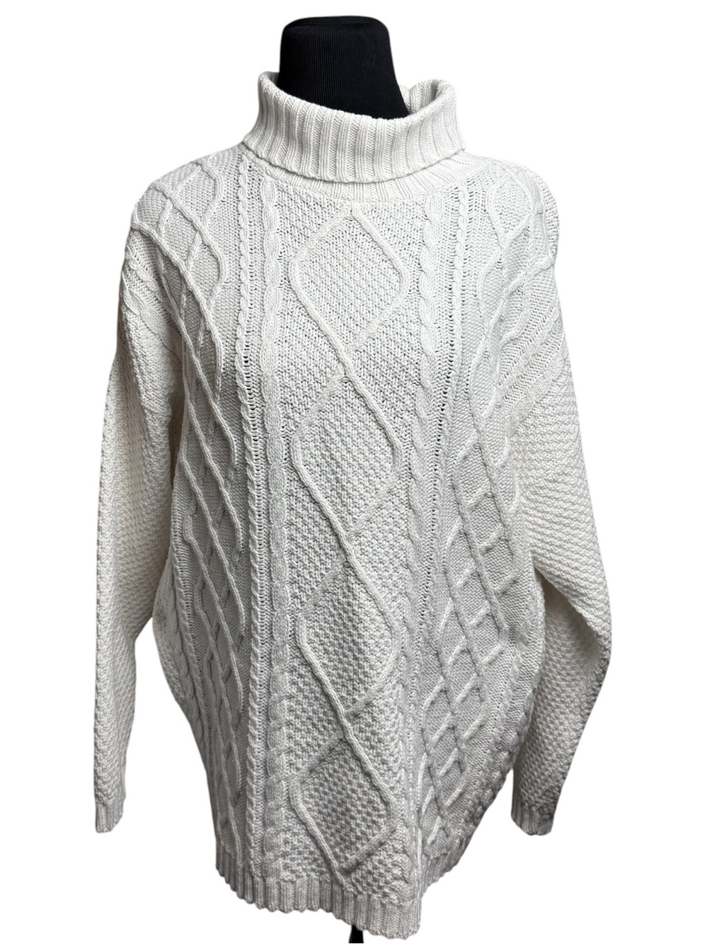 Vintage Cherokee White Cable Knit Sweater Turtleneck Oversized Slouchy Boho CTN